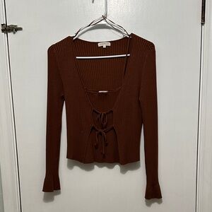 Chic Brown Ribbed Knit Blouse